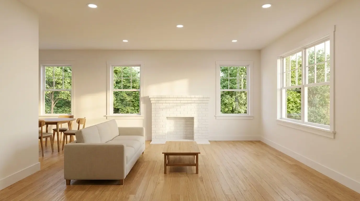 Finished bedroom after whole-home renovation in Braeswood, Houston