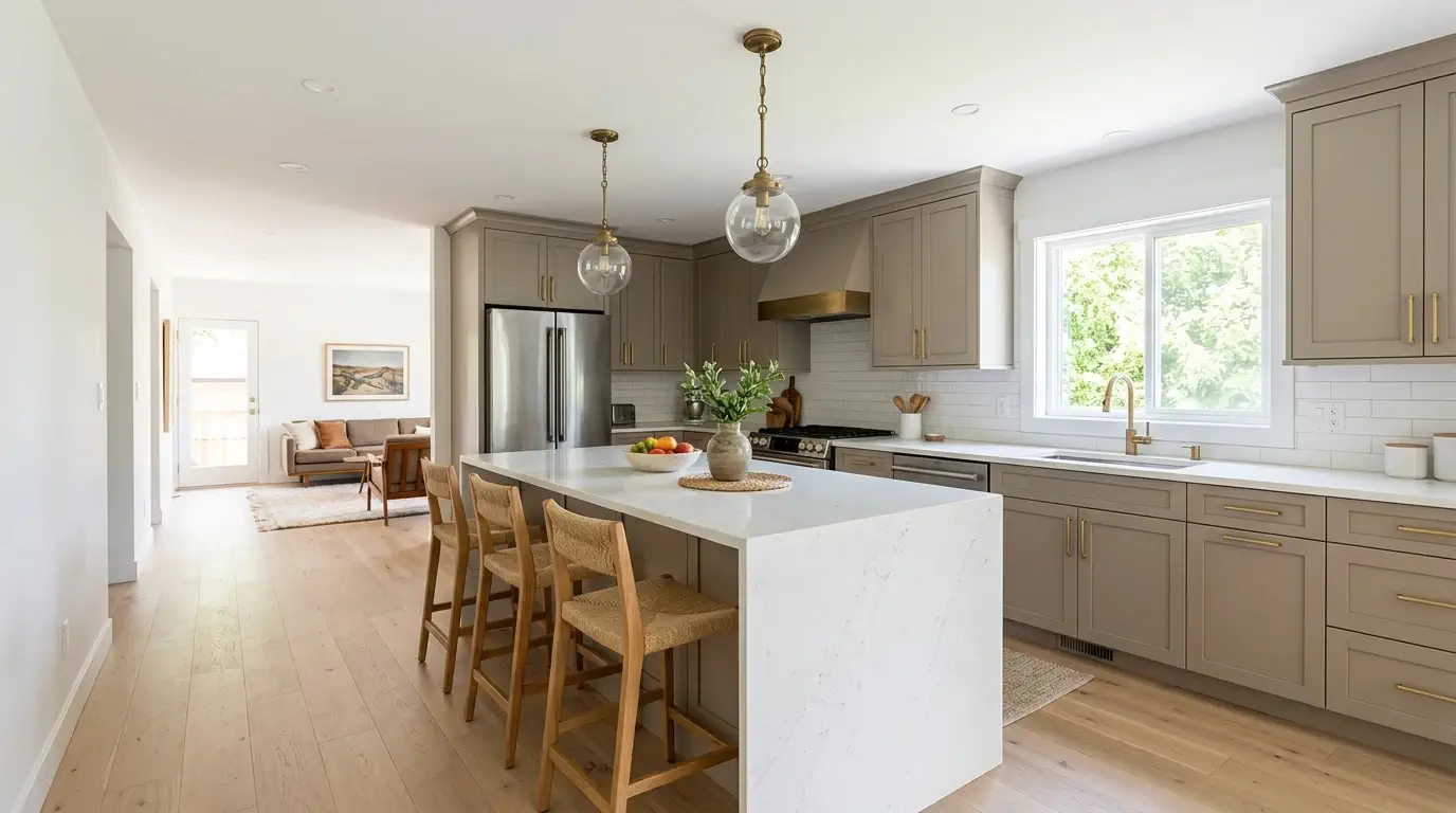 Kitchen remodel in Westbury, Houston with island seating