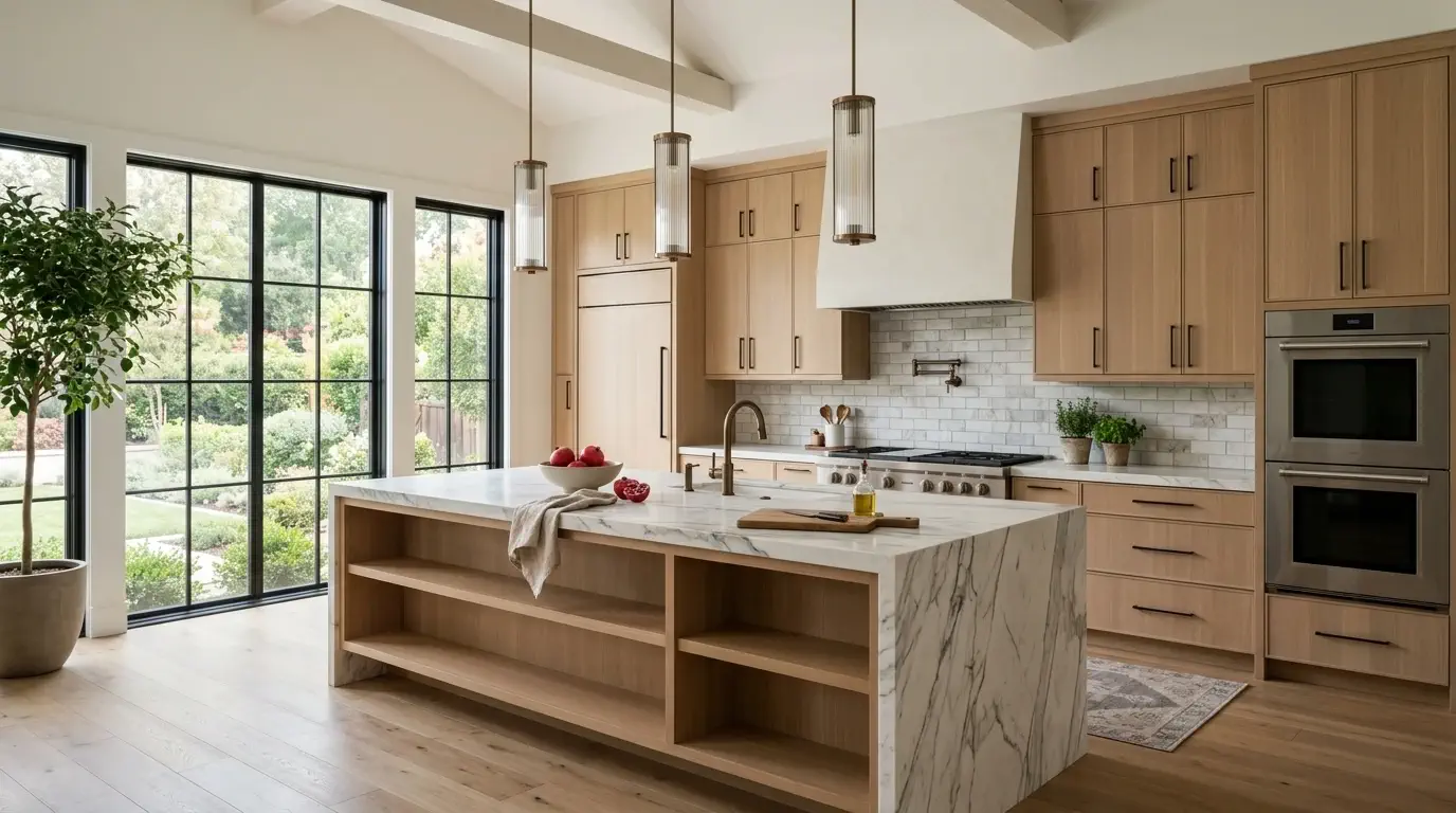 Refreshed kitchen in Sugar Land with new counters and painted cabinets
